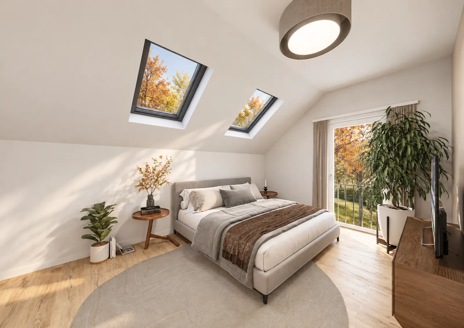 Schlafzimmer im Dachgeschoss – Neubau-Doppelhaushälfte im Graf-Arnulf-Park, Karlsfeld